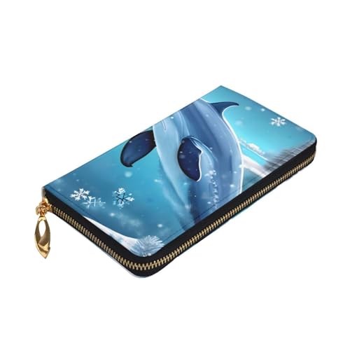 Winter The Dolphin Prints Leather Long Clutch Wallet for Fashionable Girls and Women - Durable, Stylish, and Functional, Black, One Size3
