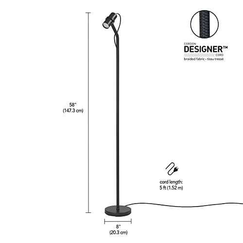Globe Electric Mrdk By Globe Series.01.Fl 58" Led Floor Lamp, 9 Watts, 400 Lumens, 3000 Kelvin Warm White, Adjustable Shade, On/Off Rocker Switch On Shade, Matte Black #TOP3