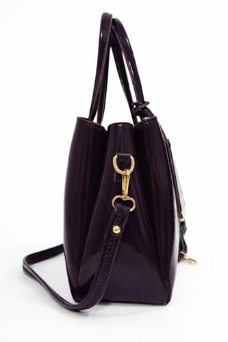 Image of Carrylux Women's Top Handle Bag | Hand Held bag | Stylish Patent Synthetic Leather Handbag with Dual Handles & Detachable Sling Strap | Beige Shoulder Purse for Work & Casual Outings