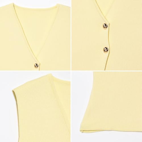Image of FindThy Women's Cropped Knit Vest V Neck Button Up Solid Color Sleeveless Gilet Tank Tops