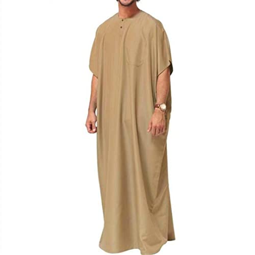 Robe Solid Color Middle East Dubai Arabic Dress Men Malaysian Thobe for Men's Shirt Round Neck Short Sleeves Muslim Abaya3