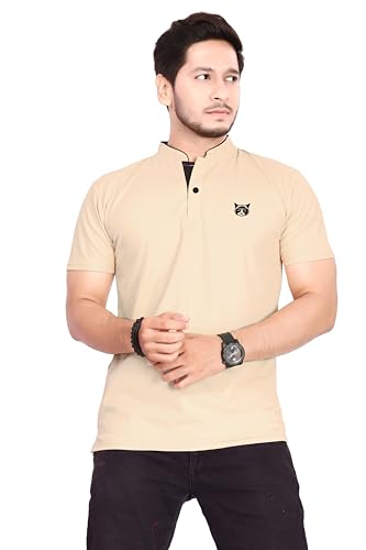 BAGHADBILLO Men's and Boy's Polyster T-Shirt with Mandarin Collared Neck Half Sleeves Closuer Button and Regular Fit | Polo t Shirt for Man