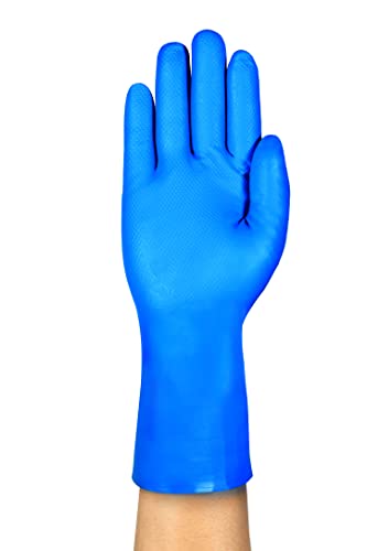 Image of Ansell AlphaTec 37-310 Multipurpose Nitrile Gloves with Long Cuff, Chemical Protection and Food Safety, Reusable Kitchen Gloves, Household Cleaning and Dishwashing, Blue, Size L (12 Pairs)
