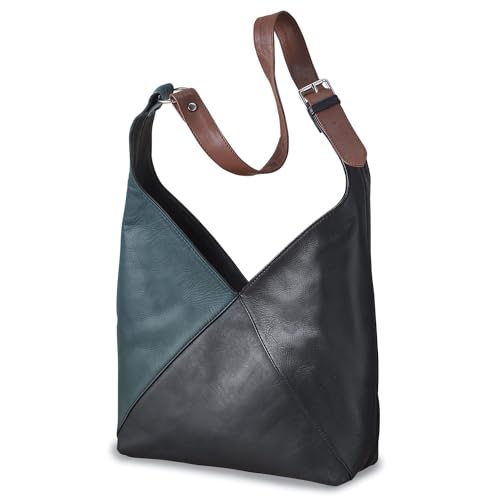 Color-Block Genuine Leather Purse, Multicolor Shoulder Bag for Women, Ladies Handbag with Multiple Pockets, Magnetic Snap Closure