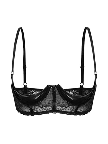 Hansber Women Soutiengorge Seins Nus Bonnets Corsage Cuir Patchwork Bralette Transparent Bustier...