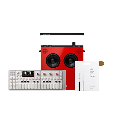 teenage engineering bluetooth loudspeaker OB-4 (red) and OP-1 field synthesizer with 3.5mm textile audio cable BUNDLE
