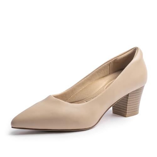 Damen Pumps Kleidschuhe mit niedrigem Blockabsatz Heels für Frauen, Arch Support, Low Chunky Block Closed Toe Heels, Komfortable Pointed Toe Slip on Work Dress Office Schuhe