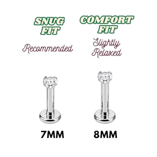 Image of Titanium G23 Internally Threaded CZ Earring - High Polish 16G for Ear, Helix, Tragus, Nose & Lip - Hypoallergenic 4 mm Flat Back with Clear, Pink, Black tops in 7mm and 8mm Length - SOLD AS ONE PIECE