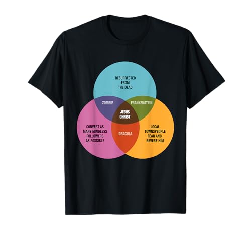 Photo de Diagramme mathématique drôle de Venn Jésus, zombie, Dracula, Frankenstein T-Shirt