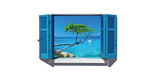 Skyllc® Hermosas pegatinas de pared de la sala de estar decoración azul de la ventana de entrada de forma pegatina dormitorio del Mediterráneo