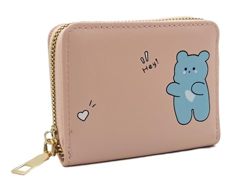 Image of Women Small Wallet Wallets for Girls Credit Card Holder Coin Purse Zipper Small Secure Card Case Cute Wallets Mini Wallets for Women (Pink Bear)