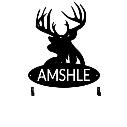 Large Personalized Metal Deer Head Morden Bow Holder,Elk Skull Wall Decor,Archery Deer Head Bow Rack With Custom Name Plate,Bow Hunting Rack Hunting Metal Sign, Gifts For Husband,Dad,Father Style 11