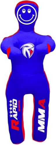 Rapid Mart Brazilian Karate Grappling Dummy - 48 Inches (4 FT) Unfilled, Durable Fabric, Fully Movable Arms & Legs for BJJ, Jiu-Jitsu, Wrestling,Martial Arts Training(Blue-Red)