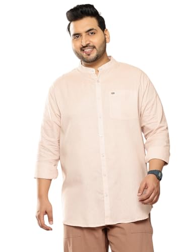 Image of Thomas Scott Men's Solid Cotton Linen Casual Shirt | Full Sleeve | Regular Fit | Mandarin Collar