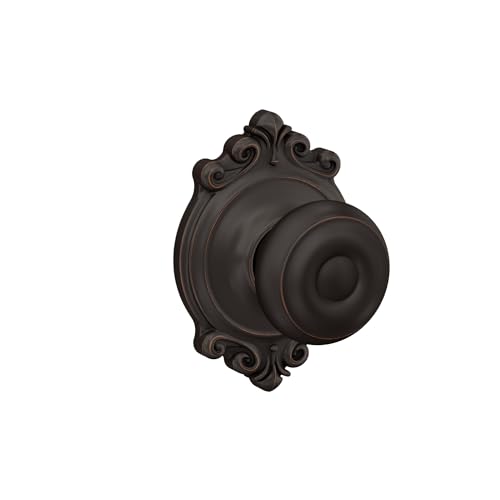 Image of Schlage F10 GEO 716 BRK Georgian Door Knob with Brookshire Trim, Hall & Closet Passage Lock, Aged Bronze