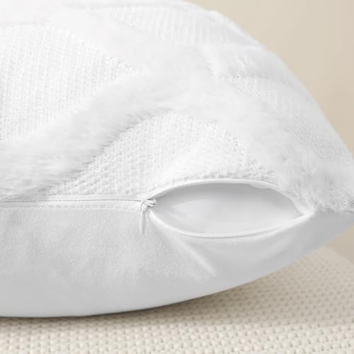 decorUhome Throw Pillow Covers 16x16 Inch Set of 2, Soft Plush Faux Fur Wool Pure White Couch Pillow Covers, Decorative Neutral Pillow Cases for Bed Sofa Living Room Home Decor