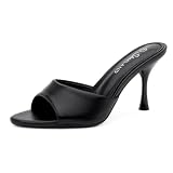 Shoe Land High Heels for Women – Slip-On Mules with Pointed Open Toe, Stiletto Heeled Dress Heeled Sandals | Trendy 2025 Wedding, Prom, Party & Formal Shoes, Black, Size 7.5, Levana