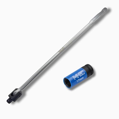 MHEC Gelenkgriff mit 17mm Schoneinsatz Stecknuss 1/2 600mm Profi Werkzeug-Set für Reifenwechsel & PKW