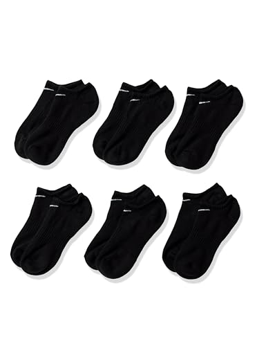 Nike Unisex Everyday Cushioned Training No-Show Socks (6 Pairs), Black/White, Small