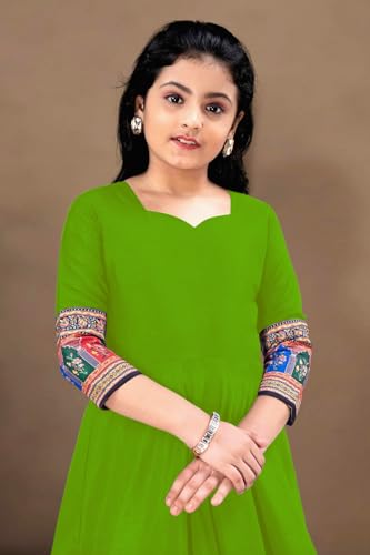 Image of Cotton Silk Long Anarkali Kurta for Girls
