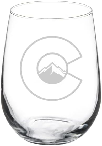MIP Wine Glass Goblet Gift Colorado Flag with Mountains (17 oz Stemless)