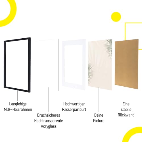 kollyseek Picture Frame 30 x 45 cm Real Wood with Mount Wooden Frame with Acrylic Glass Pine Wood Photo Frame with Shatterproof Acrylic Glass Panels Picture Frame Black Room Decoration - Image 4
