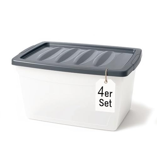 BigDean 4x 60 L Aufbewahrungsbox mit Deckel groß Budget Line Plastikbox...
