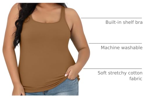 Image of V FOR CITY Plus Size Tank Top for Women with Non-Padded Shelf Bra Adjustable Wide Strap Camisole Cotton Udershirts 1X-5X
