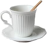 Taza de café de cerámica premium Tazas Taza de té Taza de agua, taza Taza de agua de porcelana de hueso de cerámica Estilo de palacio creativo simple Taza de leche blanca pura Juego de tazas de gran c