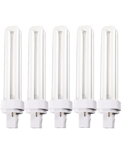 MDLITIN 26W CFL 2 Pin Compact Fluorescent Light, 26W PLC Tube Bulbs 1600LM, Energy Saving G24d-3 Compact Fluorescent Lamp, CFL Light Bulbs 6500K Cool White, Double Turn 2U Tube Pack of 5