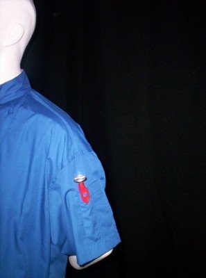 CHEFSKIN Chef Jacket Coat Royal Blue Short Sleeve Ultra Ligthweight Cool and Comfortable/Free Beanie Hat Included/Size Extra Small/Veste Cuisine Kochjacke