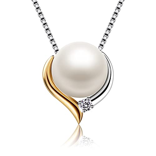 Pearl Necklace for Women,Heart Pendant necklaces Sterling Silver 925,Cubic Zirconia 18'' Jewelry for Women,Wife,Mom, Her
