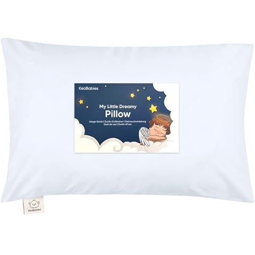 Image of Toddler Pillow with Pillowcase, 13x18 My Little Dreamy Pillow (Baby Blue) | Kids Travel Bed Pillow for Sleep, Organic Cotton Small Pillowcase, Soft, Breathable, Machine Washable, Toddlers 2-5 years old