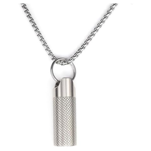 Small Pill Box Titanium Pill Fob Necklace Nitro Mini Waterproof Pill Holder Lightweight Survival Case Keychain Pill Case Necklace for Men & Women Stocking Stuffers Christmas Gifts Cover