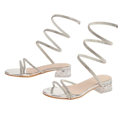 Girls Summer Low Heels Sparkly Rhinestone Princess Sandals Strappy Roman Shoes