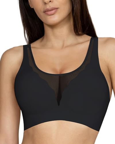 Image of Womens Wireless Bra No Underwire Seamless Push Up Bra Comfort Full Coverage Padded Soft Vneck Everyday Bralette