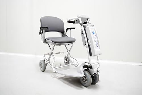 Tzora Featherlite Mobility Scooter: Super Light with Detachable Parts, Made with T7000 Lightweight Aluminum, Foldable, for All-Terrain, 9 Miles p/Charge, Max Weight 264.5lbs, Flight-Approved (Silver)