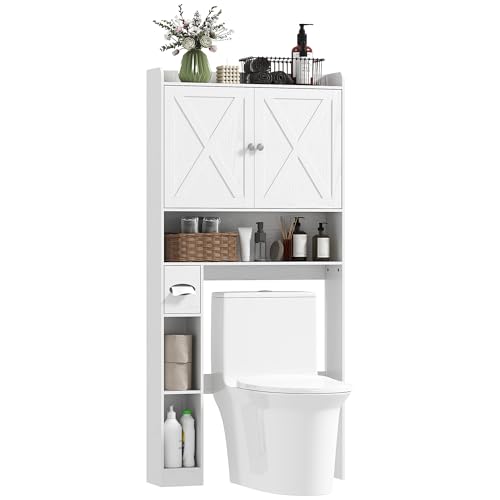 HOMCOM Meuble WC Dessus de Toilette Meuble Toilettes WC Rangement avec Placard à Porte de Grange,...
