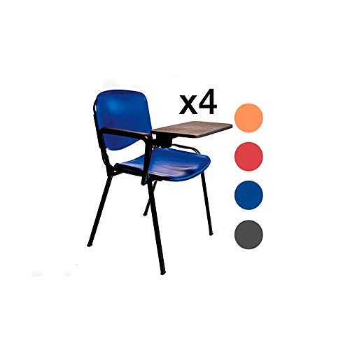 Lote De 4 Sillas Apilables con Pala Abatible para Apuntes - Modelo 43P - Sillas con Brazo Extensible y Flexible para Aulas, Academias y Oficinas (Azul)