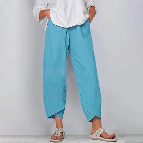 Linen Pants for Women Summer Casual Capri Pants with Pockets Baggy Comfy Wide Leg Trousers Lounge Palazzo Pants2