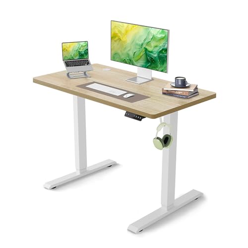 Jshigogo 電動式スタンディングデスクメモリー機能付き) 昇降デスク 高さ調節デスク パソコンデスク 人間工学 ゲーミングデスク EF1 セット 障害検知 静音 一人暮らし テレワーク オフィスワーク 高さ調節 (ナチュラル,1000*600*15m