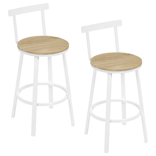 WOLTU Barhocker 2er Set, Barstuhl, Bar Hocker rund, Küchenhocker mit Lehne, Metallgestell, Fußstütze, Tresenhocker 150 kg belastbar, für Bar Kücheninsel Esszimmer, Helle Holzoptik, BH430hei-2