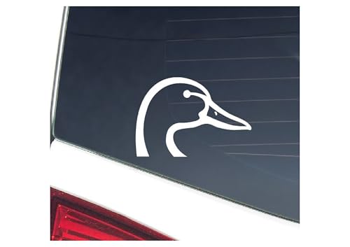 Image of Thistle Brook Cottage Wood Duck Head Car Decal 5.5H x 8W White Vinyl Hunting Truck Rear Window Windshield