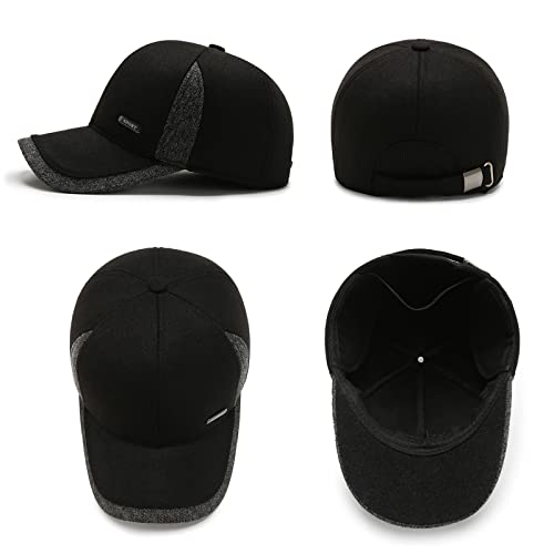 Winter For Men Outdoor Hat, Adjustable Warm Sport Golf Baseball Cap Hats Dad Caps Earflaps Thicken 55-60Cm (Z Black) #TOP4