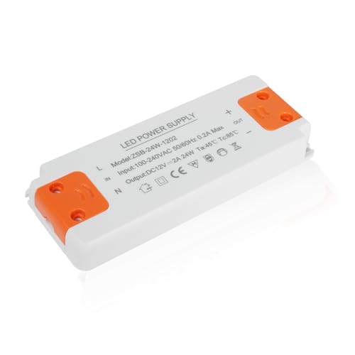 Transformador LED de 12 V y 24 W, Transformador para fuente de alimentación LED, Transformador compacto y extremadamente fino de bajo voltaje constante para lámparas, focos y tiras de bajo voltaje.