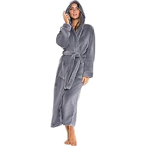 Alexander Del Rossa Women’s Soft Plush Fleece Hooded Bathrobe, Full Length Long Warm Lounge Robe with Hood