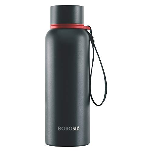 Borosil Hydra Trek Stainless Steel Water Bottle | Double Wall Vacuum Insulated Flask, Green | 20 Hours Hot & 24 Hours Cold | Ideal for Personal & Corporate Gifting | 1 Year Warranty (Black, 500 ml)