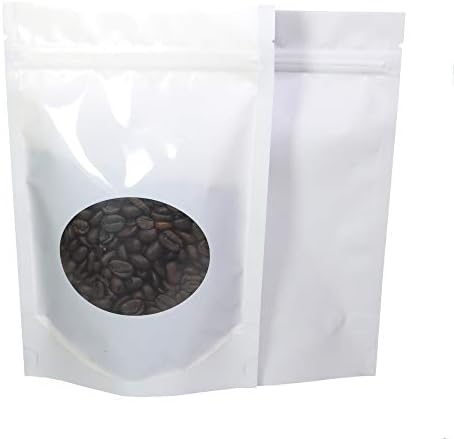 Double-Sided Matte/Glossy Color with Clear Round Window Stand-Up Pouch (100 Bags/Pack) (4" x 6.3", Glossy White)