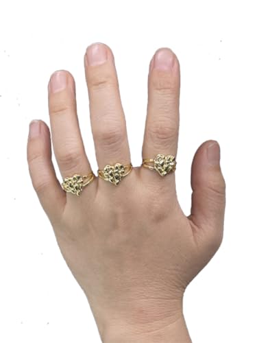 Rough Textured Cookie Nugget Heart Rings 18k Gold Plated Brass3