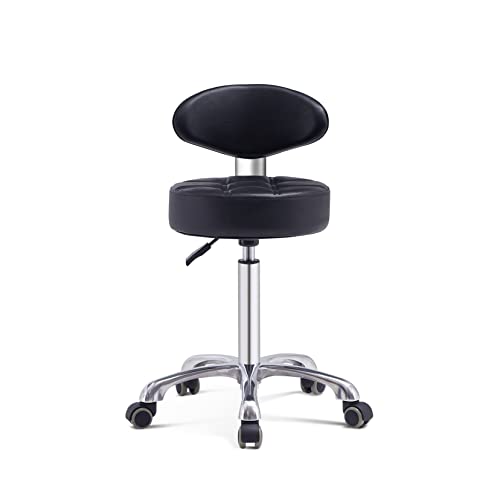 Grace&Grace Adjustable Rolling Swivel Stool With Back Support For Salon, Massage,Tattoo And Home Kitchen, Shop Stool With Wheels Heavy Duty (Black) #TOP10